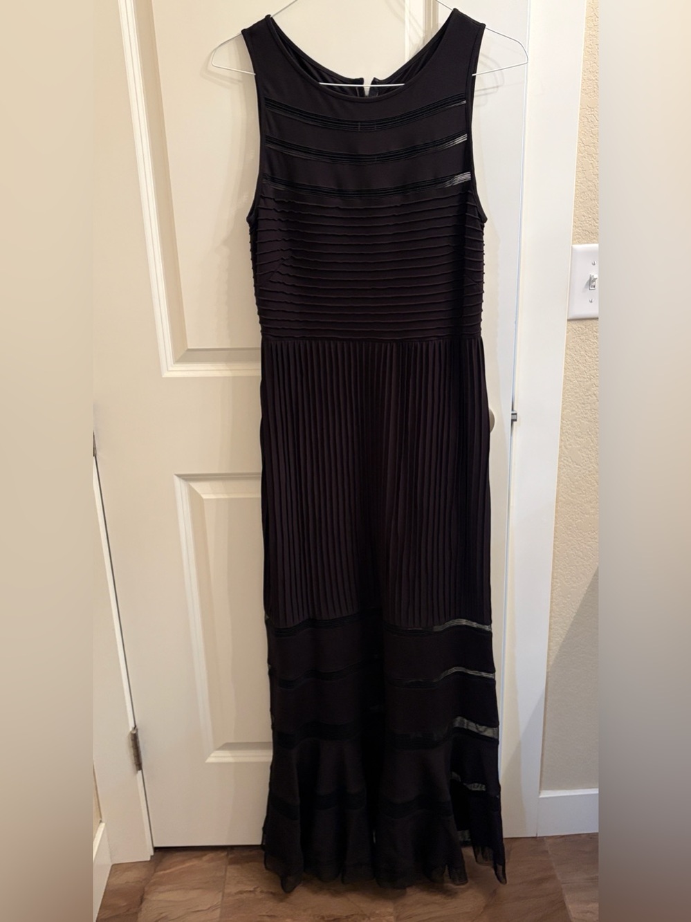 Adrianna Papell Black Sleeveless Maxi Dress with Ribbing and Mesh Detail